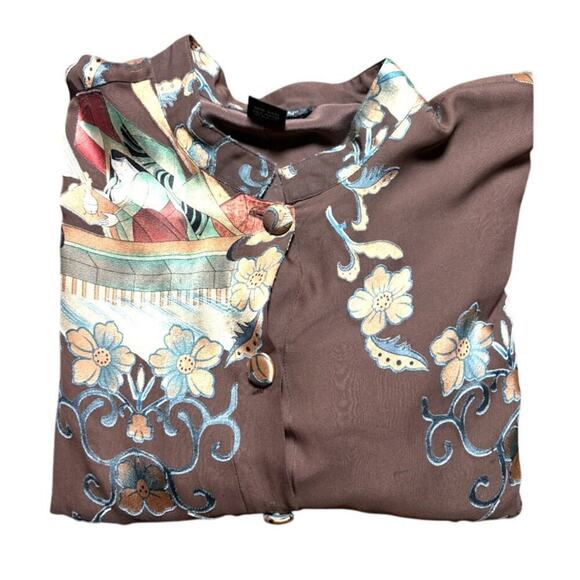 Citron Santa Monica Silk Lined Floral Blouse Women’s L Rare Vintage - Picture 6 of 6